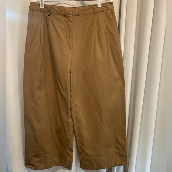 Who What Wear Pants - Who What Wear Brown Pleated Wide Leg Pants w/Pockets, Cropped, Cuffed; Size 14